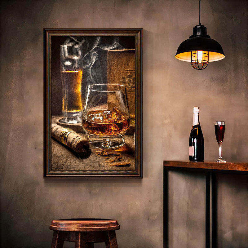 雪茄洋酒复古海报挂画烟酒行威士忌吧美式装饰画酒吧酒店过道壁画