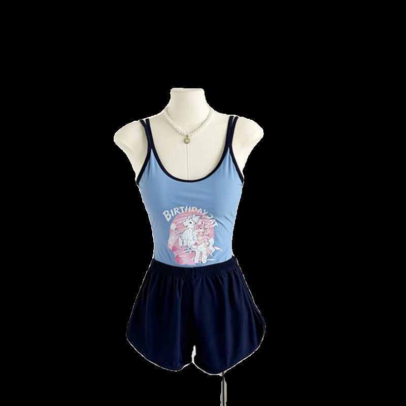 泳衣女连体单独平角裤竞速小胸少B游泳馆可爱少女感竞技温泉游泳