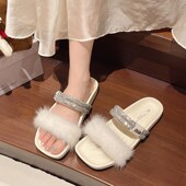 凉拖鞋 水钻百搭拖鞋 休闲平底凉 法式 高级外穿时尚 女2k025夏季 新款