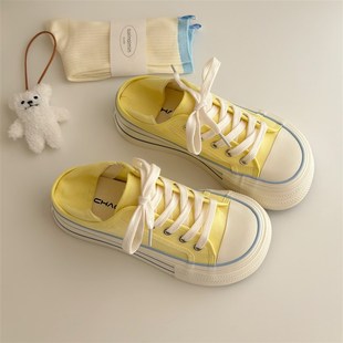 荔枝公园帆布鞋女2025新款爆款夏款懒人一脚N蹬包头半拖厚底板鞋