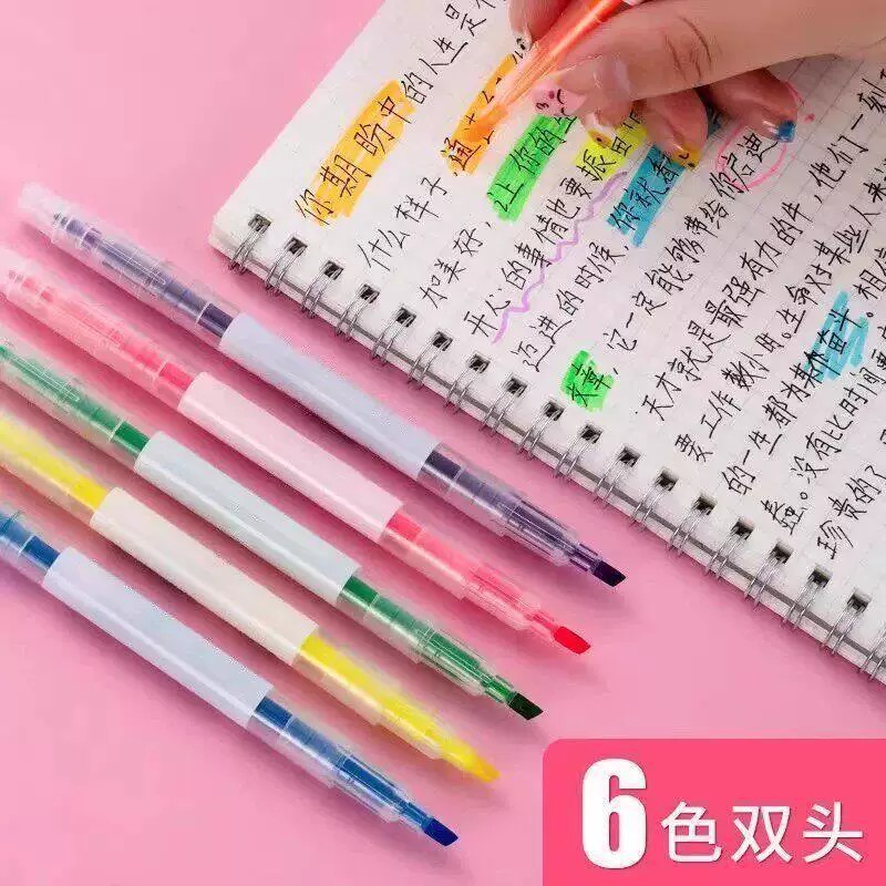 彩色双头斜头荧光笔学生手账