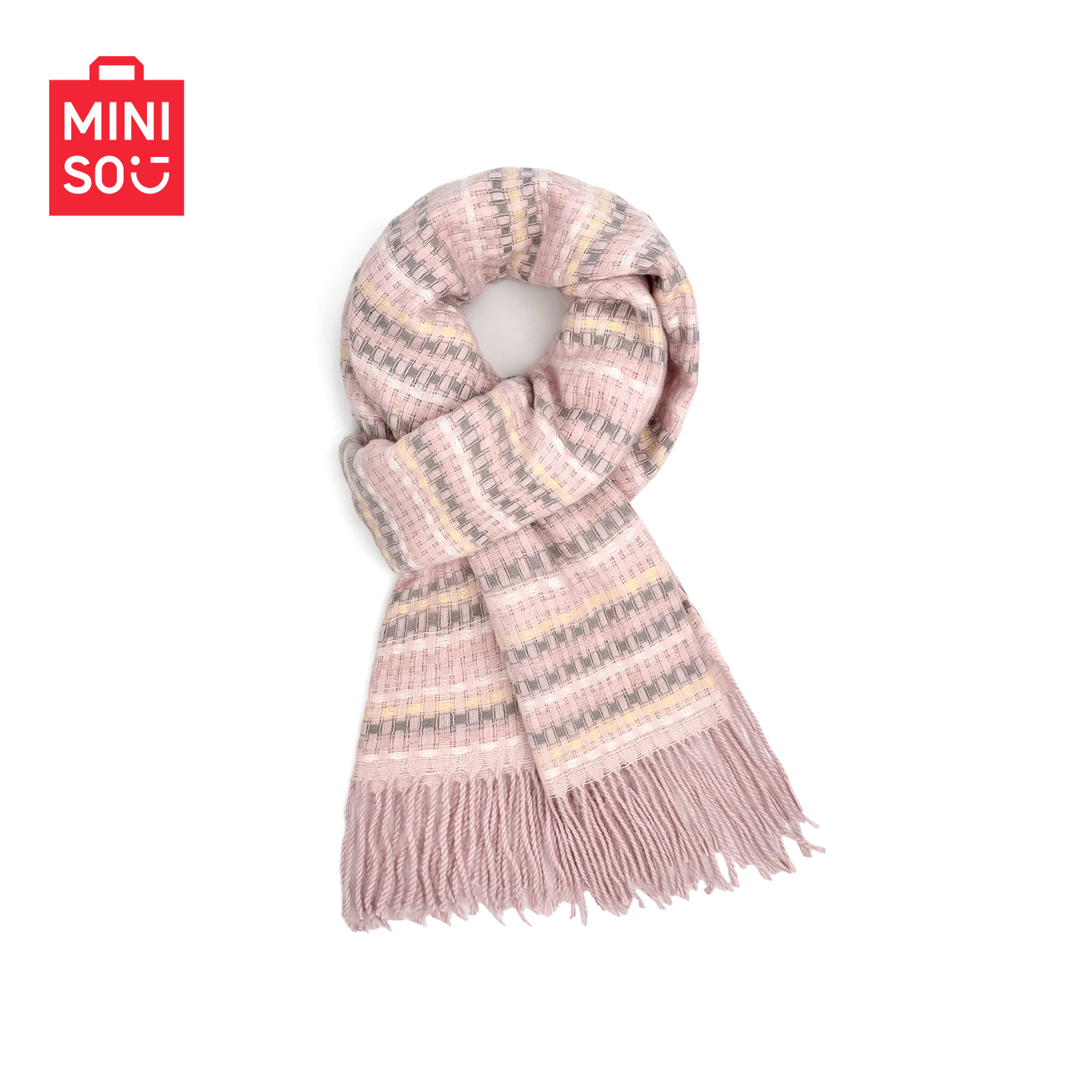 MINISO名创优品围巾日系复古格子流苏围巾女冬季保暖百搭情侣披肩