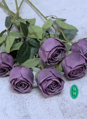 紫色安娜玫瑰单头朵束客厅装饰假绢仿真花卉单支只摆放设大朵桌面