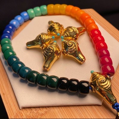 法螺三通金色左旋式8ks合金海螺一体式文玩配饰金刚星月百香籽配