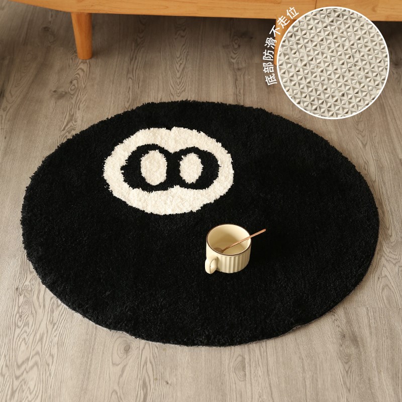 暗黑风植绒地毯黑8圆形防滑簇绒毯卧室茶几游戏室地垫