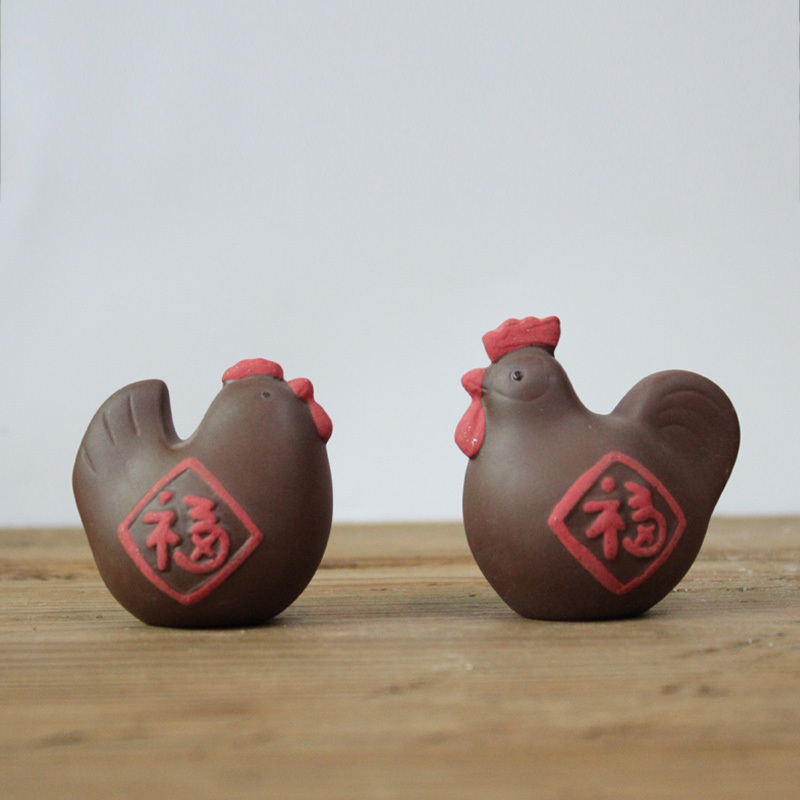 紫砂小鸡公母茶宠摆件精品 可养宜兴 生肖鸡茶玩茶桌茶具吉祥饰品