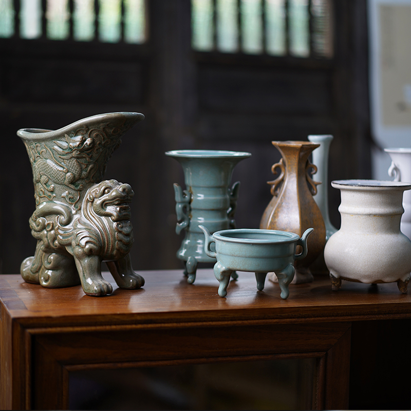 捡漏孤品汝窑哥窑陶瓷花器窑变柴烧花瓶花盆花道中式插花器皿