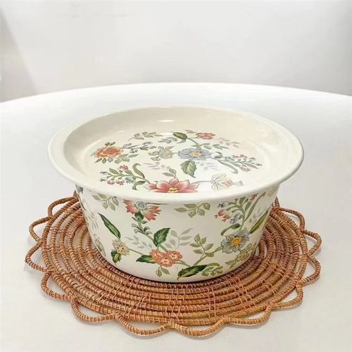 加厚搪瓷盖平盖盆搪瓷盖碗搅拌馅料盆带盖汤盆冒菜盆猪油罐加热