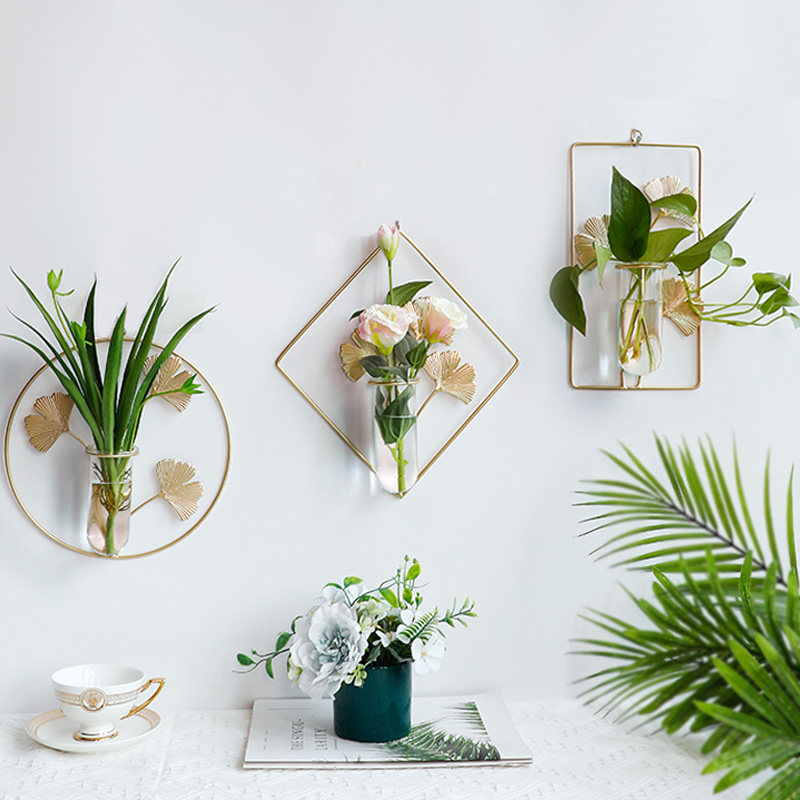 挂墙上花架子绿植水培花瓶铁艺挂件玄关墙面装饰花插绿萝试管花器