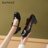 粗跟百搭单鞋 Daphne 女款 2026年新款 达芙妮黑色法式 方头玛丽珍鞋