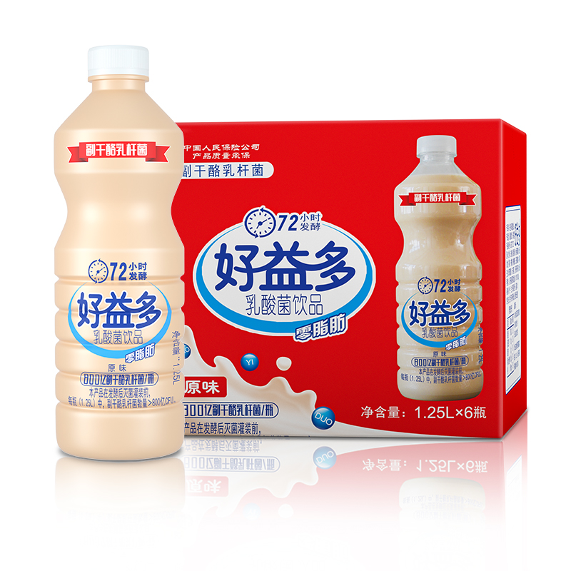 好益多原味乳酸菌饮品1250ml*6瓶大瓶分享装聚餐奶味饮料整箱