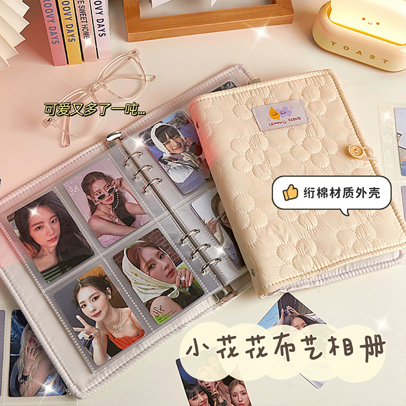 鸥录追星活页收纳卡册3寸4寸透明内页相册玫瑰花布艺封面小卡收纳