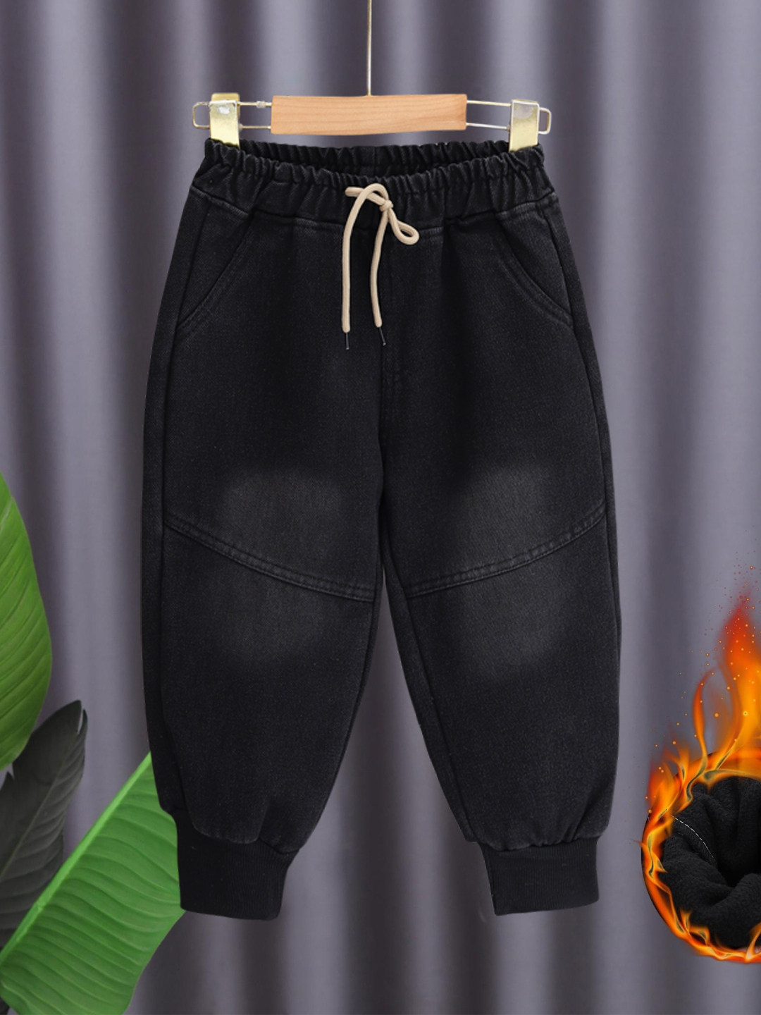 儿童牛仔裤秋冬加绒男宝宝休闲裤宽松水洗棉束脚长裤子阔腿一体绒,童装/婴儿装/亲子装,儿童牛仔裤,淘宝优惠券,粉丝福利购,淘宝优惠卷