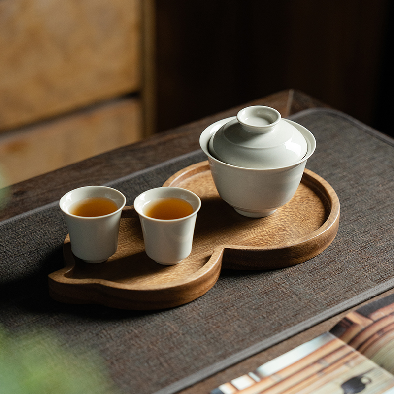 拓土草木灰盖碗茶杯家用二才茶碗文人茶器组合小套装二人功夫茶具