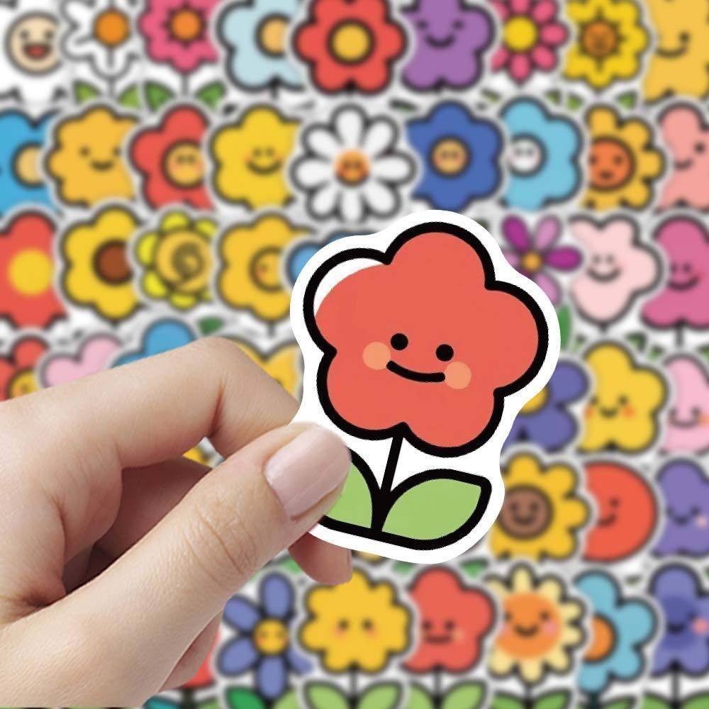 新款儿童简笔画花朵创意diy贴纸可爱装饰手机笔记本卡通防水贴画