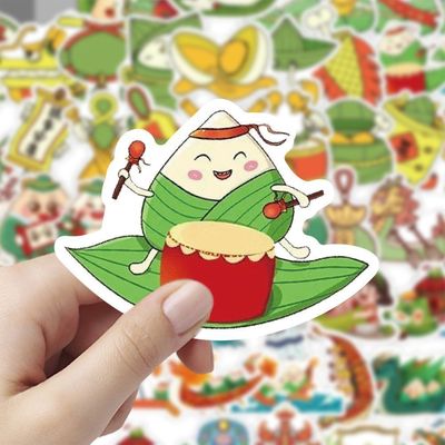 爆款端午粽子卡通素材贴纸创意中国传统节日手账桌面装饰贴画防水