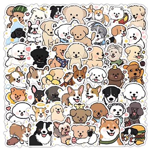 294张卡通小狗贴纸可爱小比熊柯基柴犬涂鸦动物装 饰桌面防水贴画