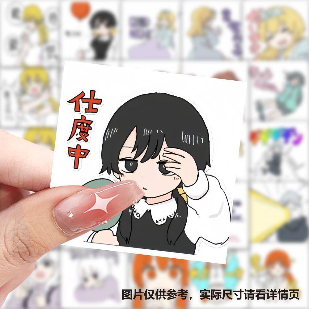 59张二次元少女彩绘简笔贴纸胃弱涂鸦表情包素材diy贴画装饰手机
