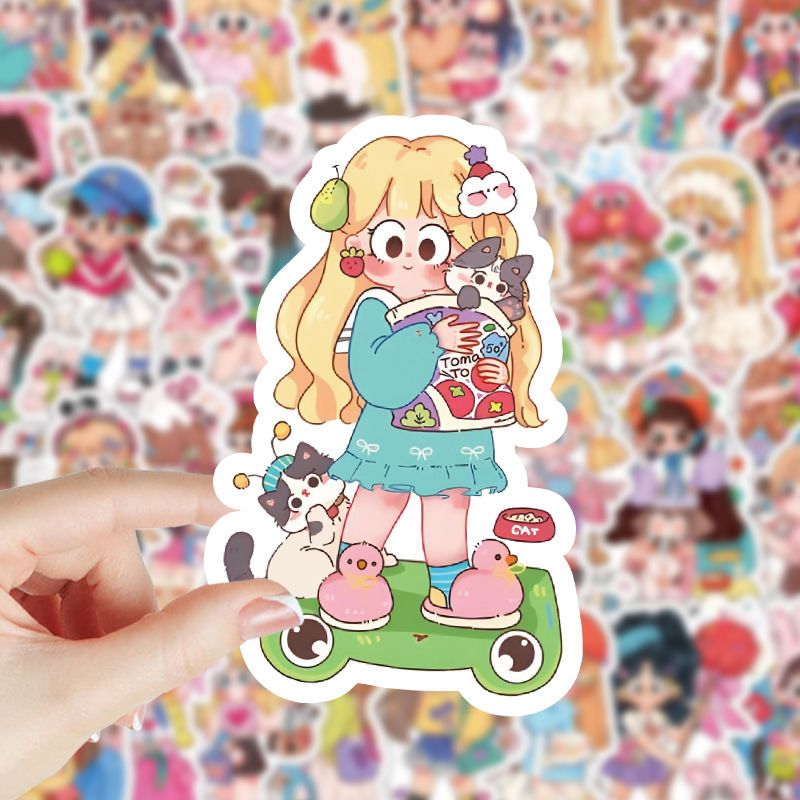 104张卡通女孩可爱贴纸卡通手账行李箱手机壳标签diy防水装饰贴画