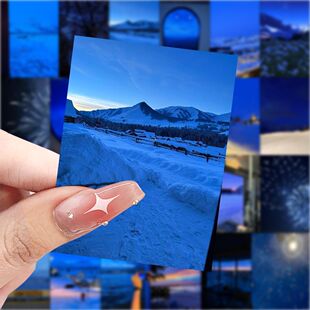 188张治愈蓝调时刻风景贴纸唯美ins装 饰清新贴纸手账防水手机贴画