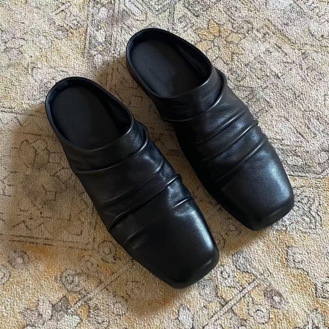 小众两穿方头包头拖懒人一脚蹬