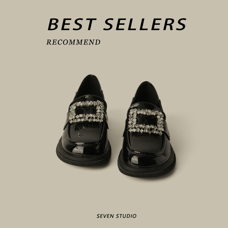 厚底单鞋学院风小皮鞋水钻乐福鞋