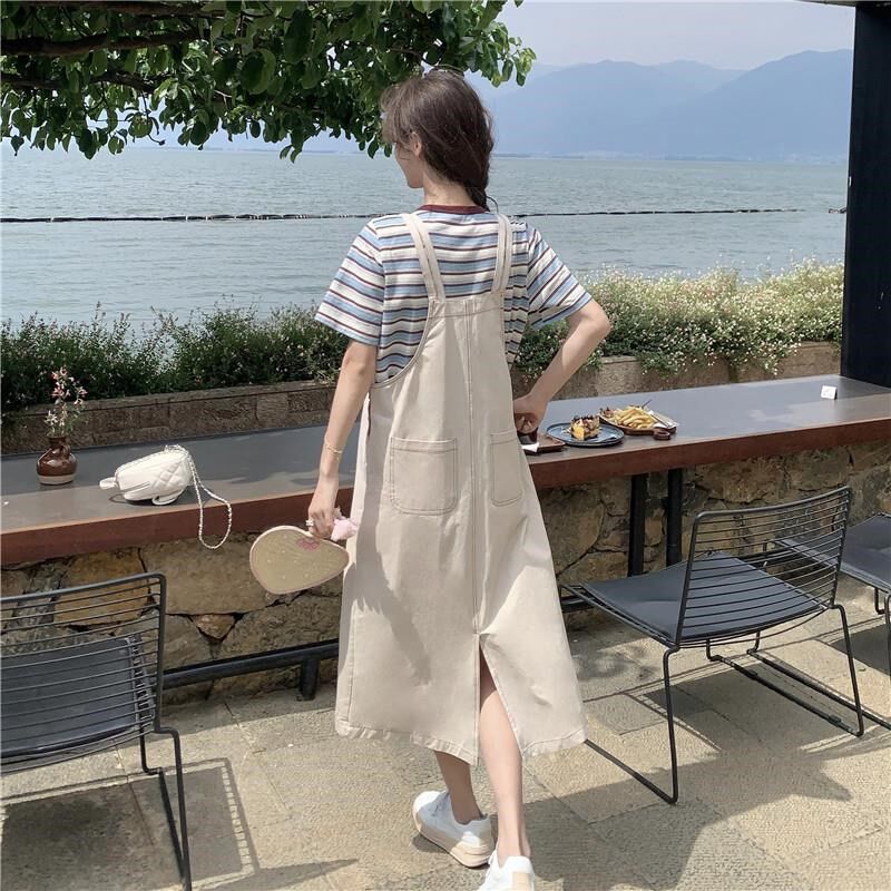 多巴胺学院风牛仔背带裤T恤套装女夏2025小个子工装设.计感两件套