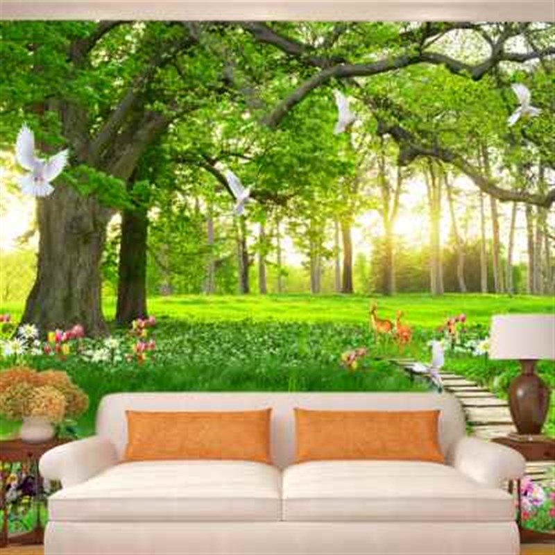 自粘墙贴纸森林树木壁画客厅电视背景墙壁纸自然风U景墙纸立体贴