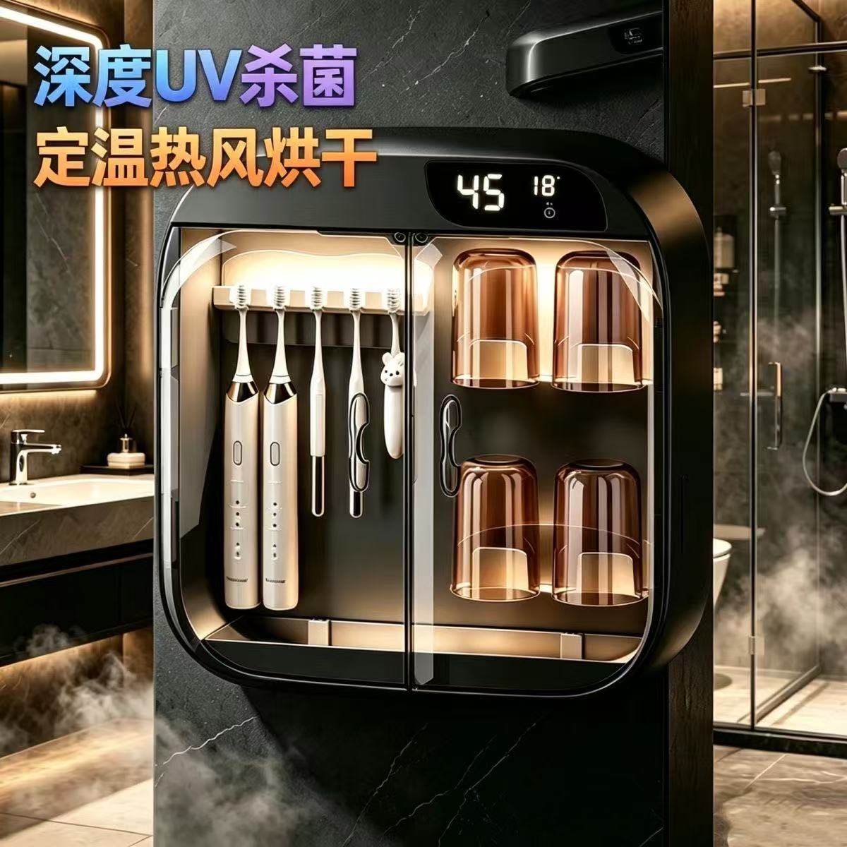 智能紫外线消毒烘干牙刷架壁挂式
