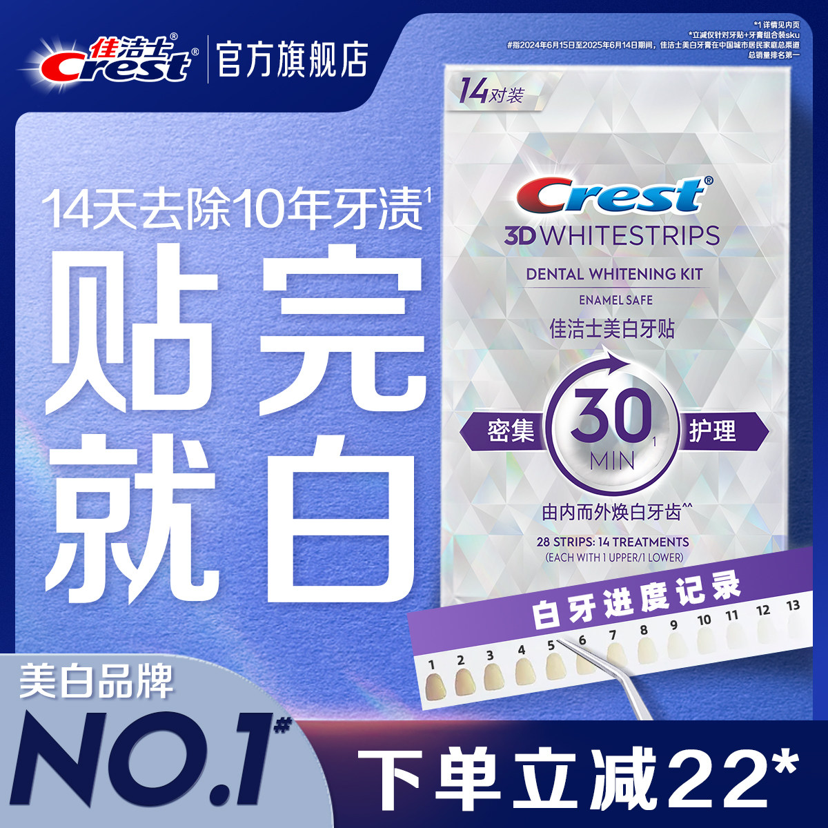 佳洁士美白牙贴闪耀炫白3d贴片去黄洁白牙贴片牙膜去渍