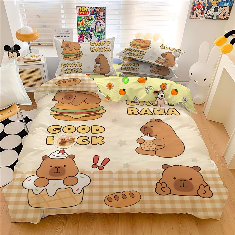 画师联名全棉可爱卡通床上四件z套宿舍寝室三件套开学女生床品套