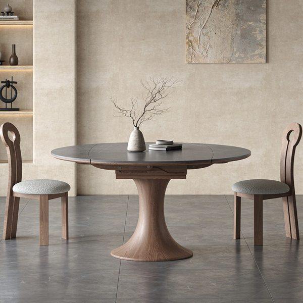 可折叠圆形实木岩板餐桌椅组合家用小户型侘寂风现代简约拉伸桌子,住宅家具,岩板餐桌,淘宝优惠券,粉丝福利购,淘宝优惠卷