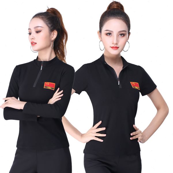 春夏广场舞服装长短袖拉链上衣男女现代舞舞蹈服拉丁舞练功房舞衣