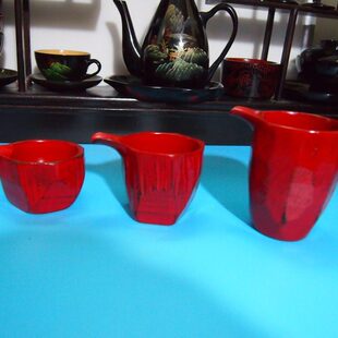 库存老漆器*根来涂龟甲漆器木公道杯/大中小茶杯用品