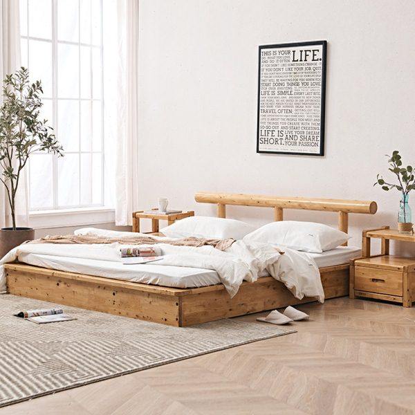 全实木北欧双人床日式简约榻榻米带抽高箱床柏木民宿地台硬板矮床