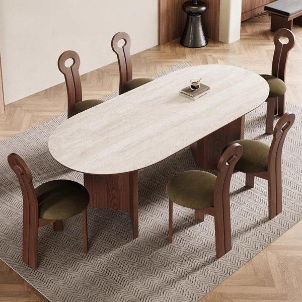 法式复古洞石岩板餐桌椅组合家用椭圆形2024新款胡桃木长方形饭桌,住宅家具,岩板餐桌,淘宝优惠券,粉丝福利购,淘宝优惠卷