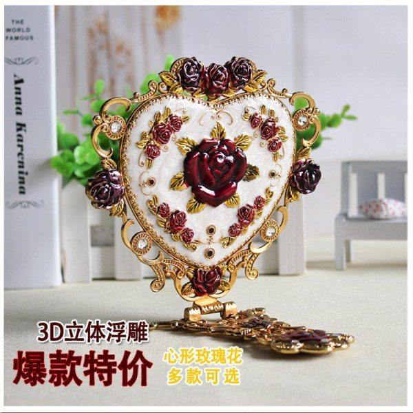 欧式公主镜手柄小镜子便携折叠化妆镜台式复古镜子化妆随身包邮