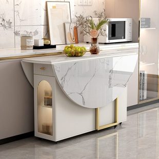 小户型可移动折叠餐桌家用圆桌轻奢现代简约多功能家用餐边柜一体