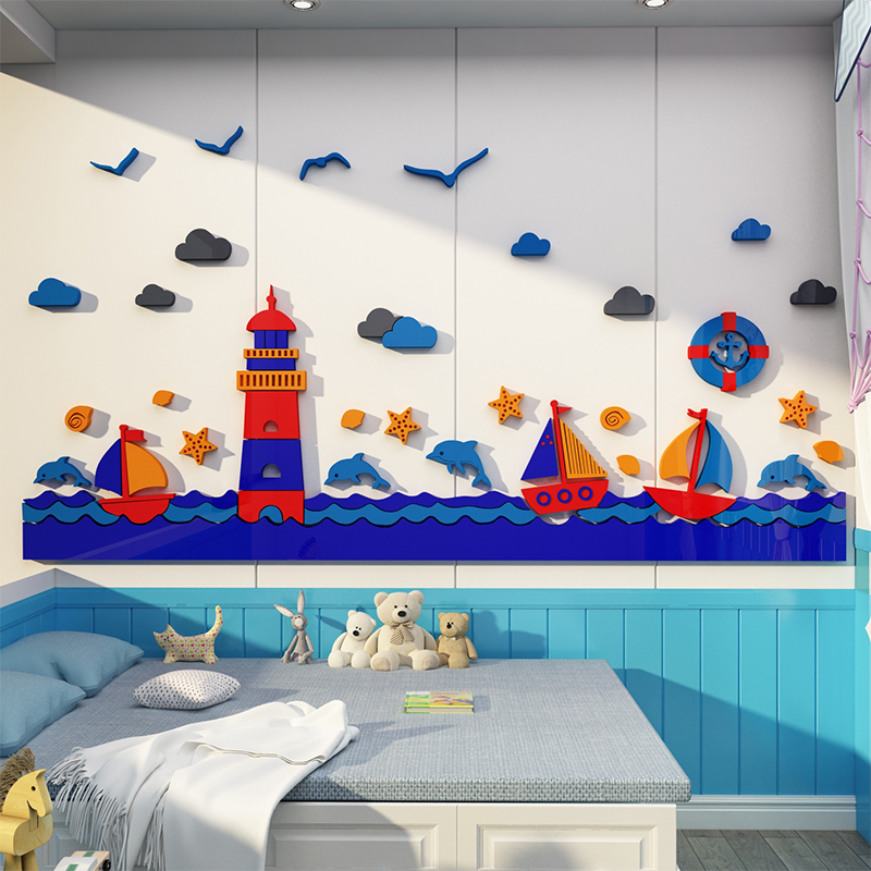 儿童房间布置装饰用品海洋风环创主题文化背景墙床头贴纸男孩网红