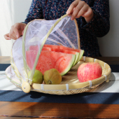 竹编家用晾晒筐农家竹筛子圆簸箕防虫防苍蝇馒头筐竹篮子收纳晒网