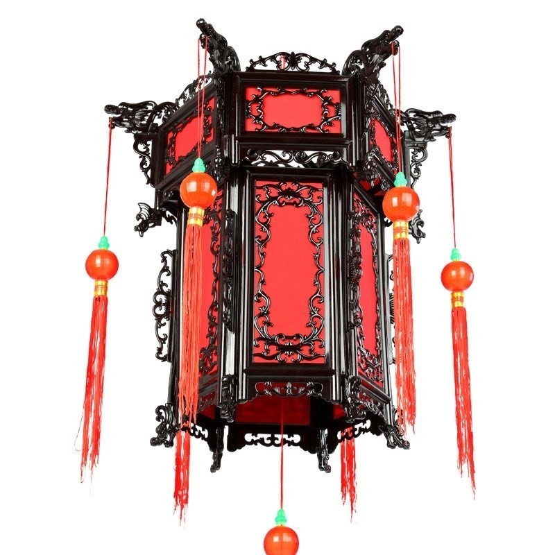 实木八角宫灯仿古灯笼电动旋转中式灯笼结典春节大红灯笼