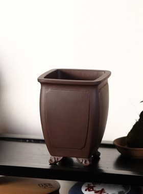 宜兴原矿紫砂精品兰花盆王永名家盆奎面四方盆景盆正方形兰盆