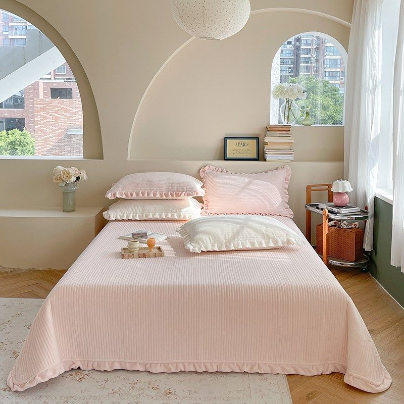 韩国花边款床盖三件秋冬绗缝加厚加绒炕盖单件保暖厚软垫