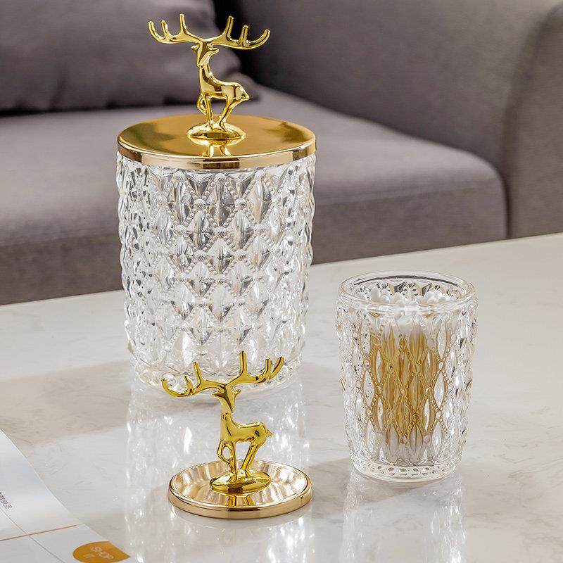 轻奢高档鹿头水晶玻璃牙签筒收纳盒创意家用个性客厅牙线棉签桶,收纳整理,牙签盒,淘宝优惠券,粉丝福利购,淘宝优惠卷