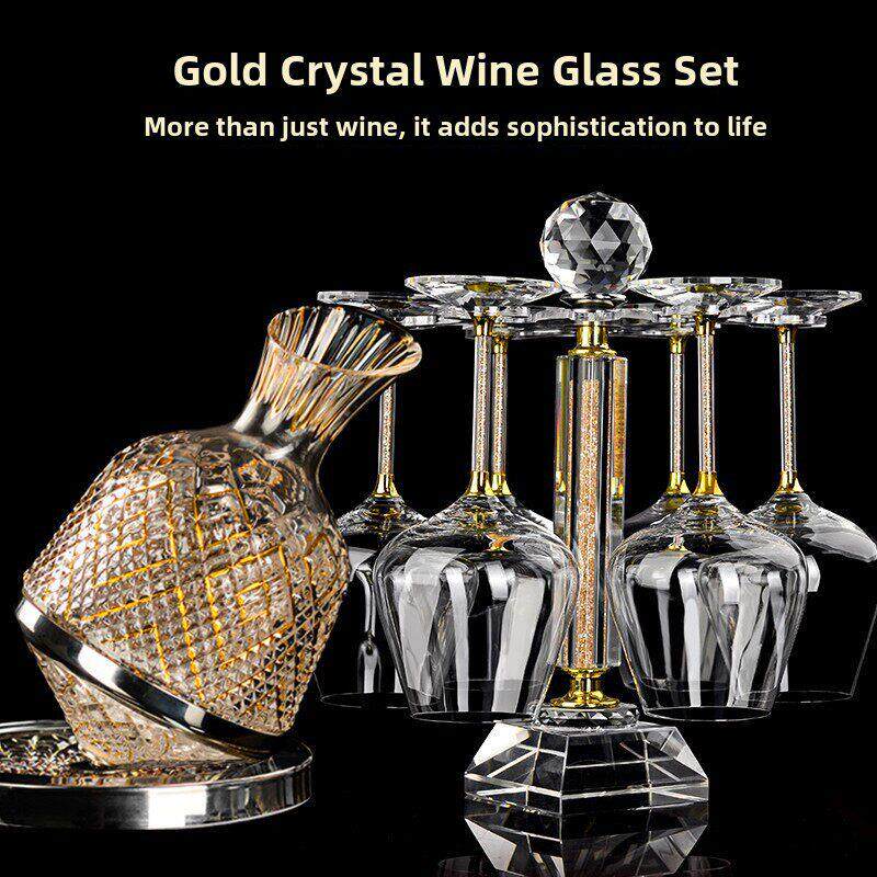 轻奢高档不倒翁醒酒器 家用杯架欧式红酒杯套装水晶高脚杯旋转壶