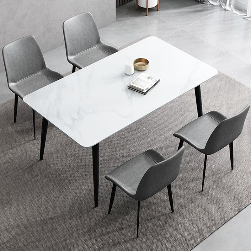 极简意式岩板餐桌小户型家用长方形加底板饭桌简约现代客厅网红椅