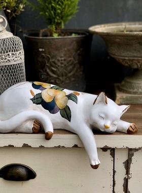 睡觉猫咪花架树脂花园造景装饰园艺阳台庭院台阶摆件多肉花盆搭配