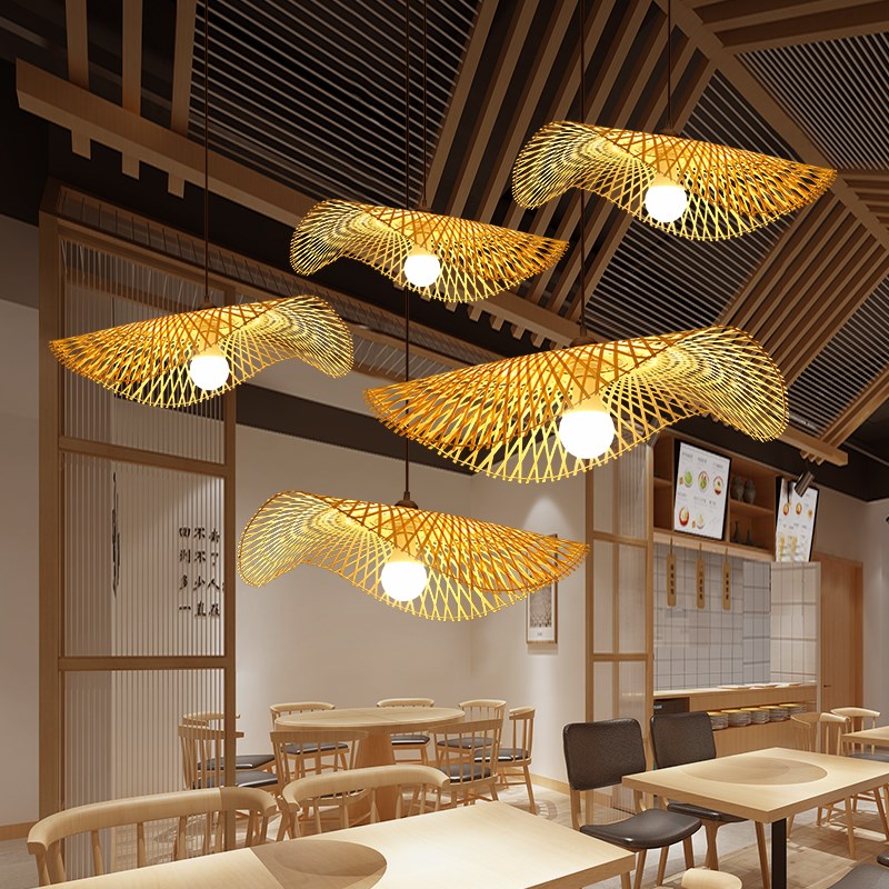 竹艺吊灯日式创意艺术多头装饰荷叶餐厅民宿饭店茶室大厅意境吊灯