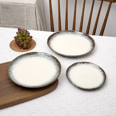 美浓烧月晕青白6.5英寸平盘盘子菜盘家用餐盘西餐盘釉下彩餐具