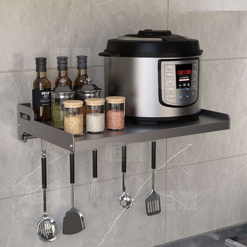 厨房微波炉置物架枪灰壁挂式放烤箱架子免打孔挂墙上挂架收纳支架